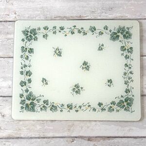 Vintage Style Cutting Board Beveled Top White with Green Flowers 14.5in x 11in